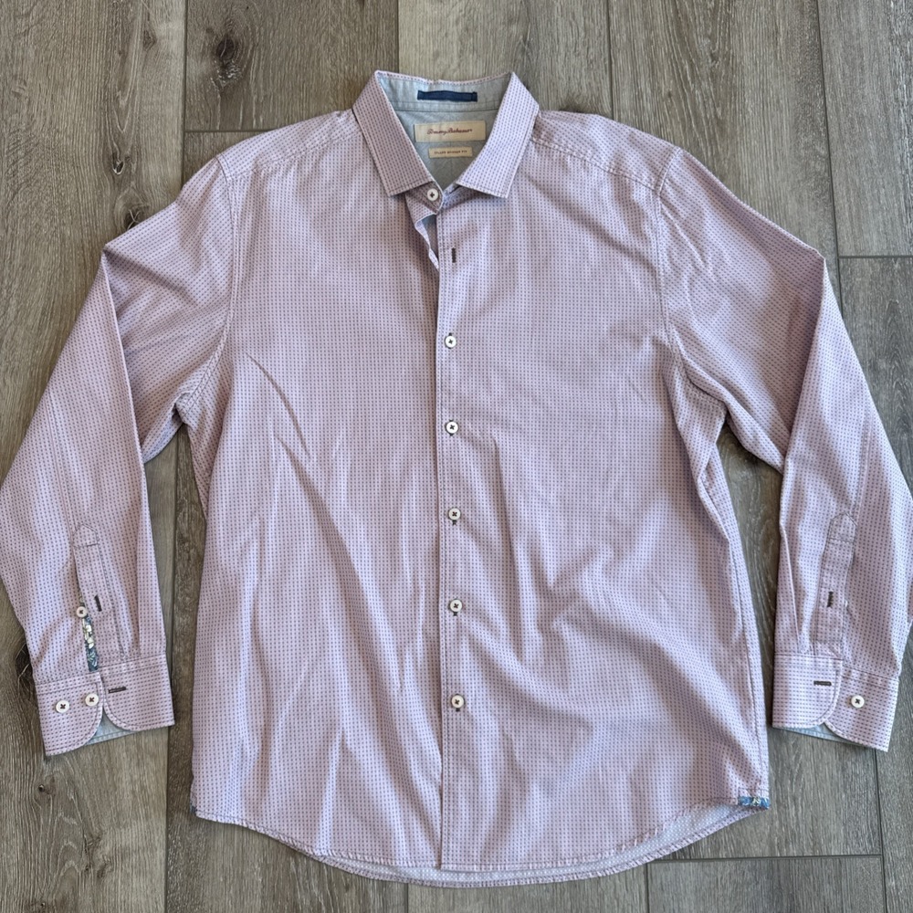 Men's Tommy Bahama Island‎ Modern Fit Pink Button Up Shirt Large Cotton Blend